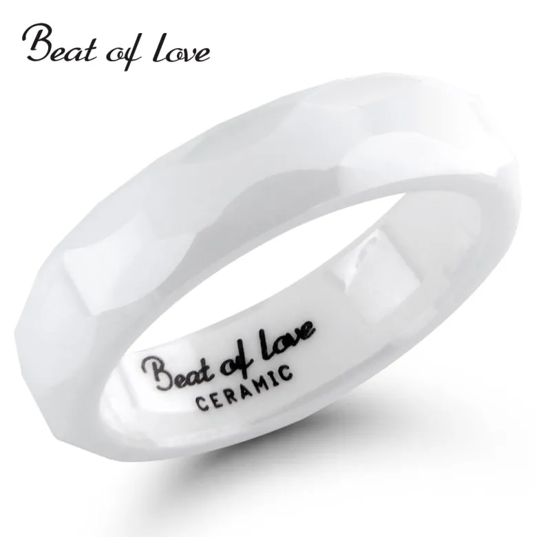 Beat of Love keraaminen sormus 5mm, kiiltävä pinta, valkoinen