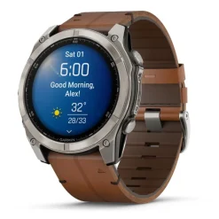 Garmin Fenix 8, 51mm Amoled Sapphire, hiilenharmaa titaani ja ruskea nahkaranneke, älykello 010-02905-40