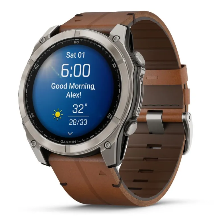 Garmin Fenix 8, 51mm Amoled Sapphire, hiilenharmaa titaani ja ruskea nahkaranneke, älykello 010-02905-40