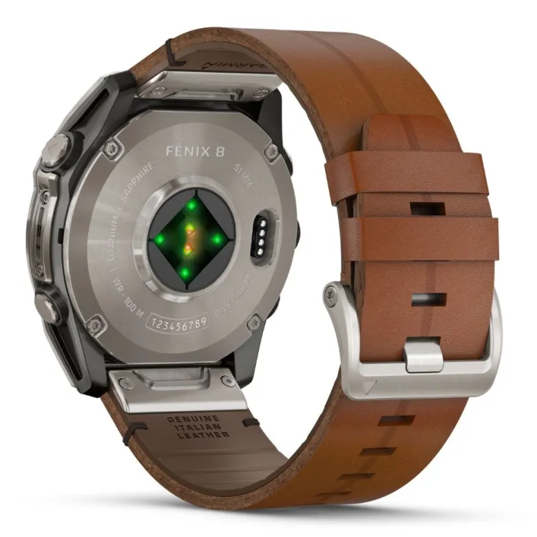 Garmin Fenix 8, 51mm Amoled Sapphire, hiilenharmaa titaani ja ruskea nahkaranneke, älykello 010-02905-40