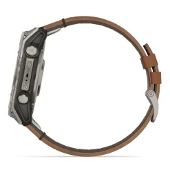Garmin Fenix 8, 51mm Amoled Sapphire, hiilenharmaa titaani ja ruskea nahkaranneke, älykello 010-02905-40