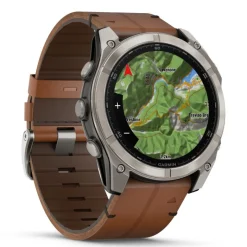 Garmin Fenix 8, 51mm Amoled Sapphire, hiilenharmaa titaani ja ruskea nahkaranneke, älykello 010-02905-40