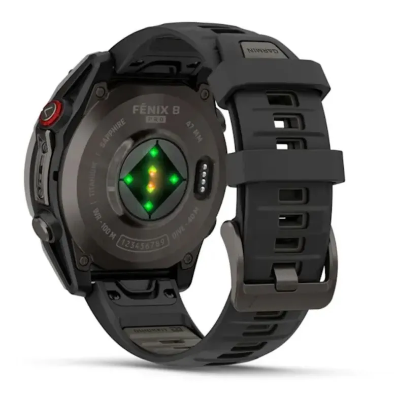 Garmin Fenix 8 Pro Amoled 47mm LTE Sapphire, hiilenharmaa titaani ja musta ranneke, älykello 010-03198-01