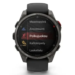 Garmin Fenix 8 Pro Amoled 47mm LTE Sapphire, hiilenharmaa titaani ja musta ranneke, älykello 010-03198-01