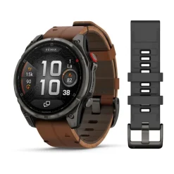 Garmin Fenix 8 Pro Amoled 47mm LTE Sapphire, titaani ja ruskea nahkaranneke, älykello 010-03198-40