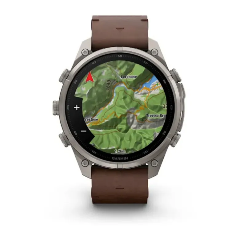 Garmin Fenix 9 Pro inReach AMOLED, 47mm, harmaa titaani ja pähkinänruskea nahkaranneke, älykello 010-04336-41