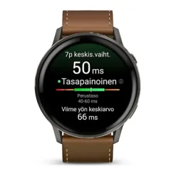 Garmin Venu 4, tummanharmaa ja ruskea nahkaranneke, 45 mm, Amoled GPS-älykello 010-03014-03