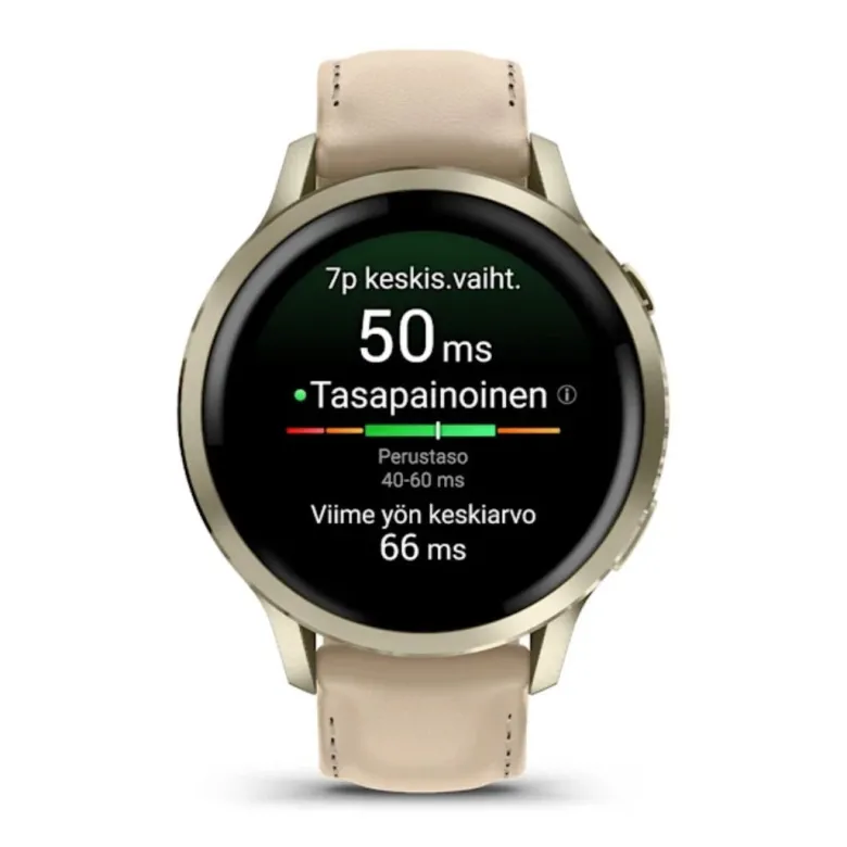 Garmin Venu 4, vaalea kulta ja hiekanvärinen nahkaranneke, 41 mm, Amoled GPS-älykello 010-03013-03