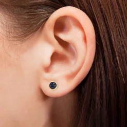 Kultaiset korvakorut 5mm tummansinisellä zirkoniakivellä, 14K keltakulta