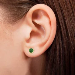 Kultaiset korvakorut 5mm vihreällä zirkoniakivellä, 14K keltakulta