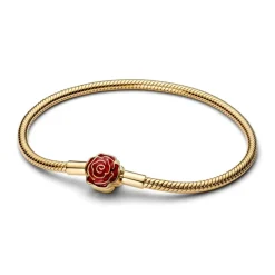 Pandora Disney Beauty and the Beast Enchanted Rose Snake Chain rannekoru, keltakullattu 564019C01
