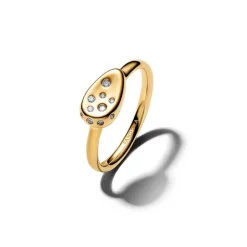 Pandora Essence Medium Stone-Set Oval Signet sormus, keltakullattu, 164672C01