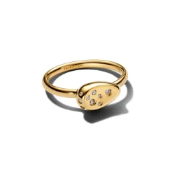 Pandora Essence Medium Stone-Set Oval Signet sormus, keltakullattu, 164672C01