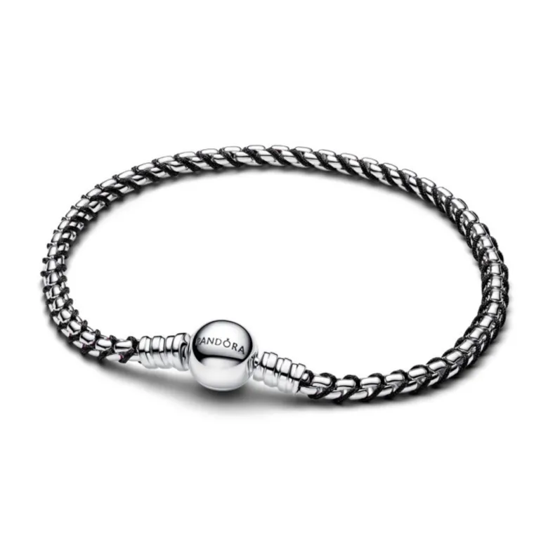 Pandora Moments Black Cord Box Chain rannekoru, hopeaa, 593816C02