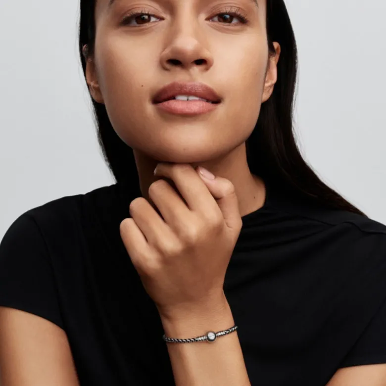 Pandora Moments Black Cord Box Chain rannekoru, hopeaa, 593816C02