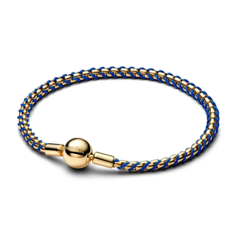 Pandora Moments Blue Cord Box Chain rannekoru, keltakullattu, 563816C02