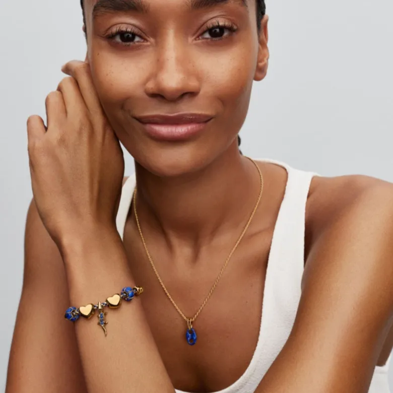 Pandora Moments Blue Cord Box Chain rannekoru, keltakullattu, 563816C02