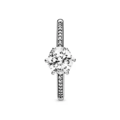 Pandora Moments Clear Sparkling Crown Solitaire sormus, hopea, 198289CZ