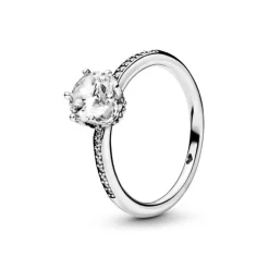 Pandora Moments Clear Sparkling Crown Solitaire sormus, hopea, 198289CZ