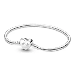Pandora Moments Engravable Heart Clasp Snake Chain rannekoru, hopea, 599206C00