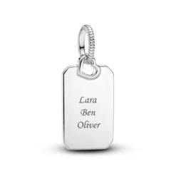 Pandora Moments Engravable Rectangle Tag riipus, hopea, 398611C00
