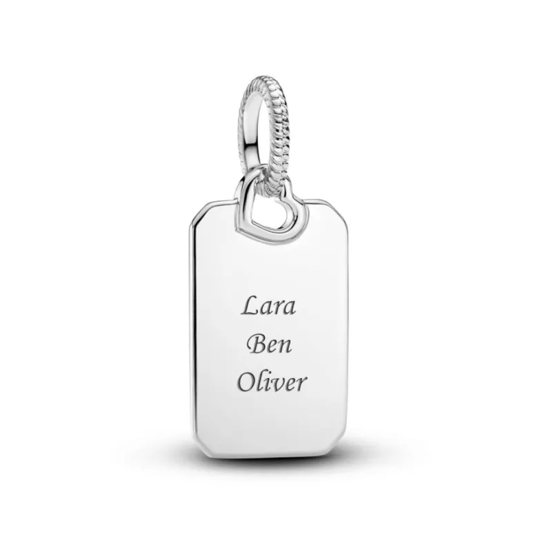 Pandora Moments Engravable Rectangle Tag riipus, hopea, 398611C00