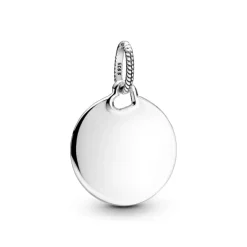 Pandora Moments Engravable Round Tag riipus, hopea, 398610C00