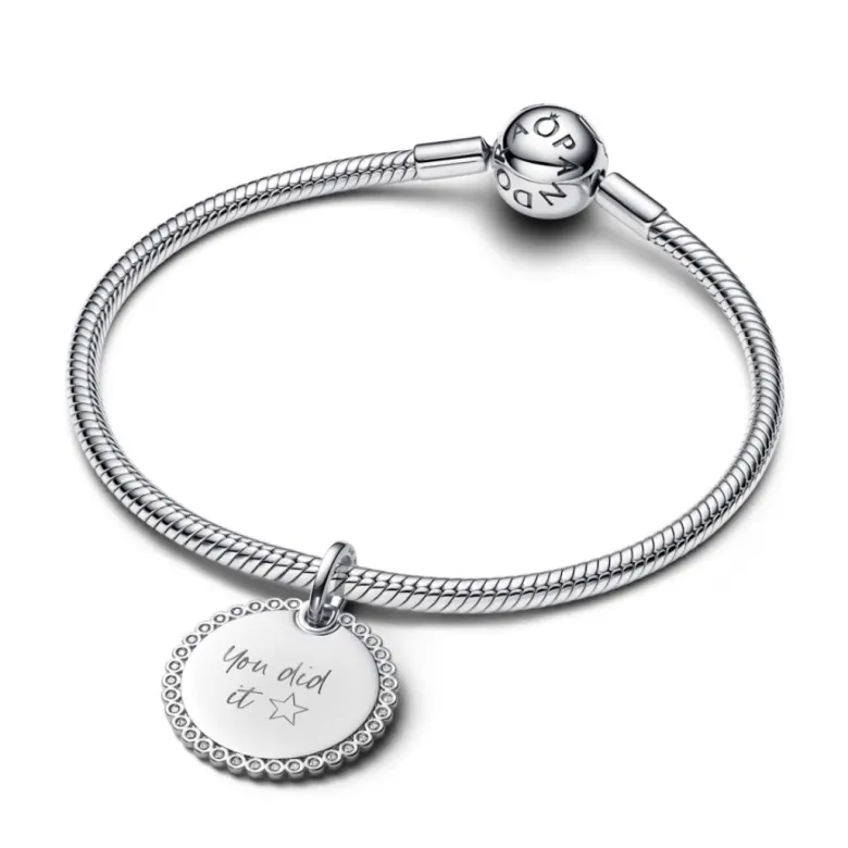 Pandora Moments Engravable Round Tag riipus, hopea, 394007C01