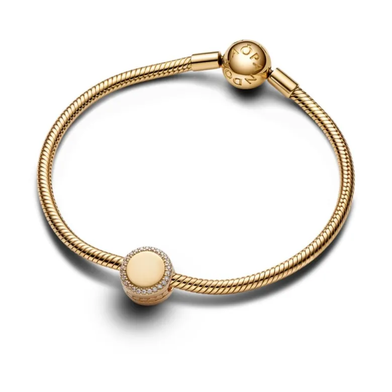 Pandora Moments Engravable Sparkling Button hela, keltakullattu, 768747C01