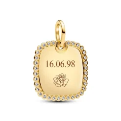 Pandora Moments Engravable Square Tag riipus, keltakullattu, 364009C01