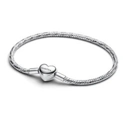 Pandora Moments Heart Clasp Faceted Snake Chain rannekoru, hopea, 594236C00