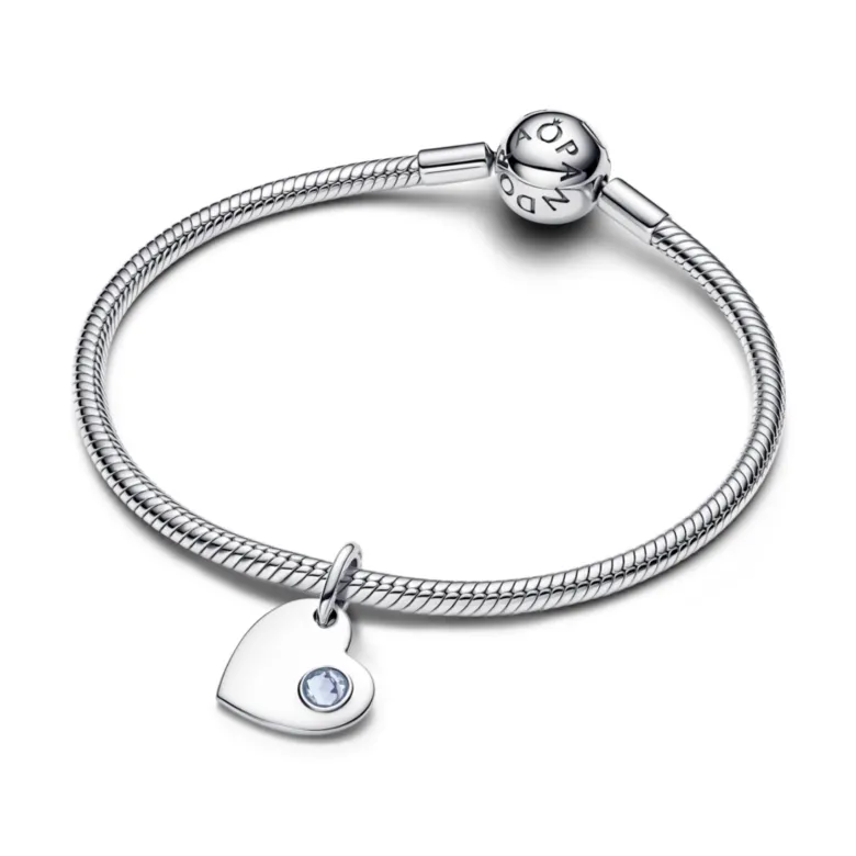 Pandora Moments March Engravable Aqua Blue Stone Heart hela, hopea, 794295C03