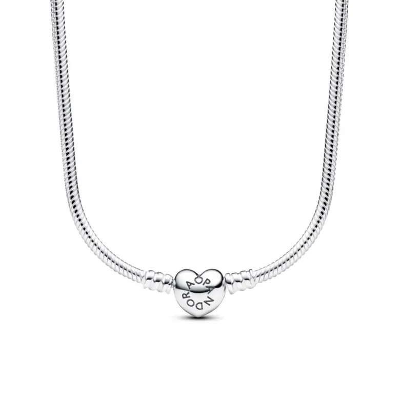 Pandora Moments Moments Heart Clasp Snake Chain kaulakoru, hopea, 393091C00-45