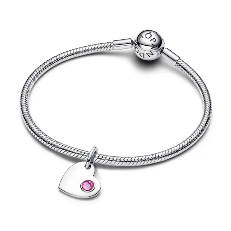Pandora Moments October Engravable Pink Stone Heart hela, hopea, 794295C10