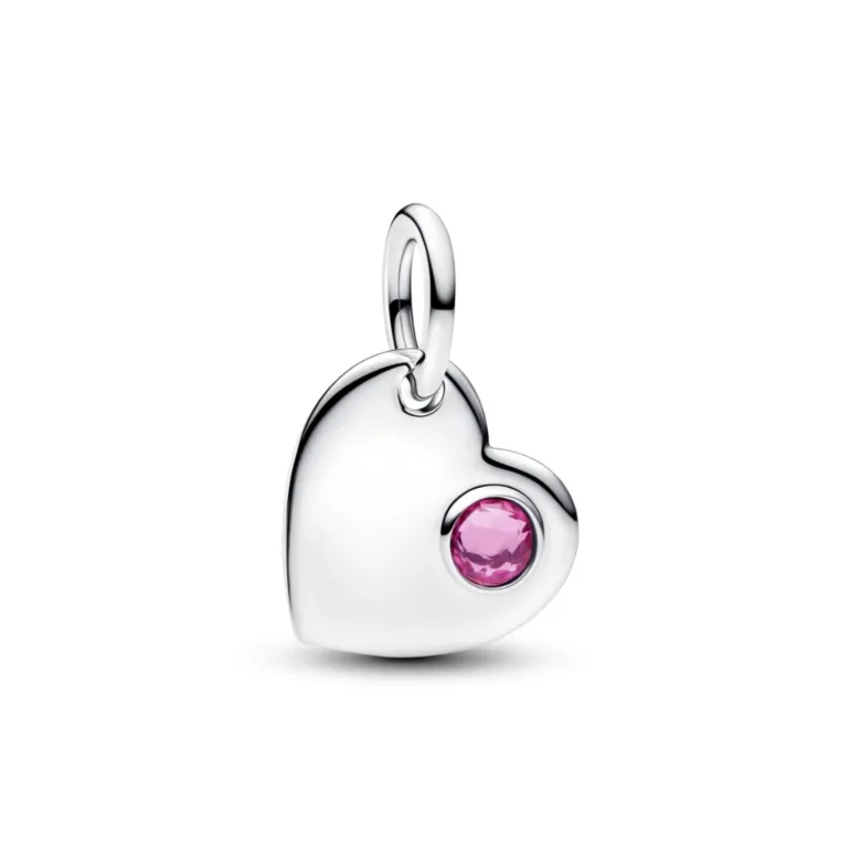 Pandora Moments October Engravable Pink Stone Heart hela, hopea, 794295C10