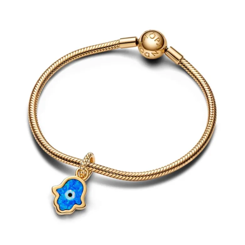 Pandora Moments Opalescent Blue Hamsa Hand hela, keltakullattu, 762699C01