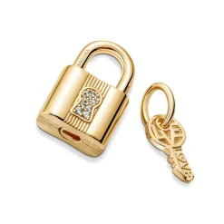 Pandora Moments Padlock & Key hela, keltakullattu, 760088C01