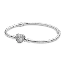 Pandora Moments Sparkling Heart & Snake Chain rannekoru, hopea, 590727CZ