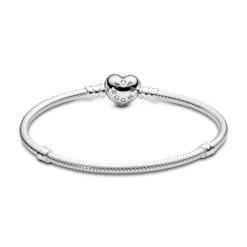 Pandora Moments Sparkling Heart & Snake Chain rannekoru, hopea, 590727CZ