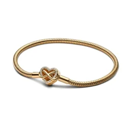Pandora Moments Sparkling Infinity Heart Clasp Snake Chain rannekoru, keltakullattu, 563758C01
