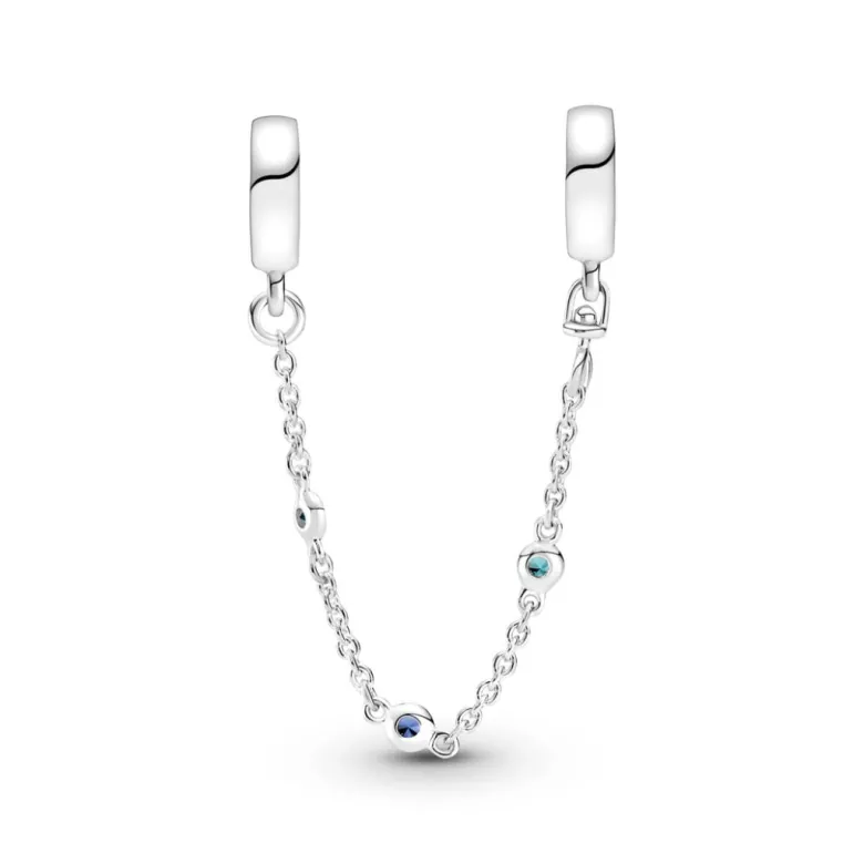 Pandora Moments Triple Blue Stone Safety Chain hela, hopea, 791688C01