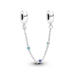 Pandora Moments Triple Blue Stone Safety Chain hela, hopea, 791688C01
