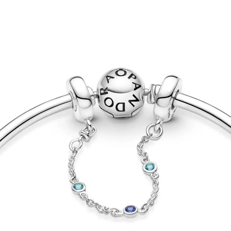 Pandora Moments Triple Blue Stone Safety Chain hela, hopea, 791688C01