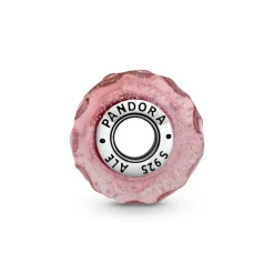 Pandora Moments Wavy Fancy Pink Murano Glass hela, hopea, 798872C00