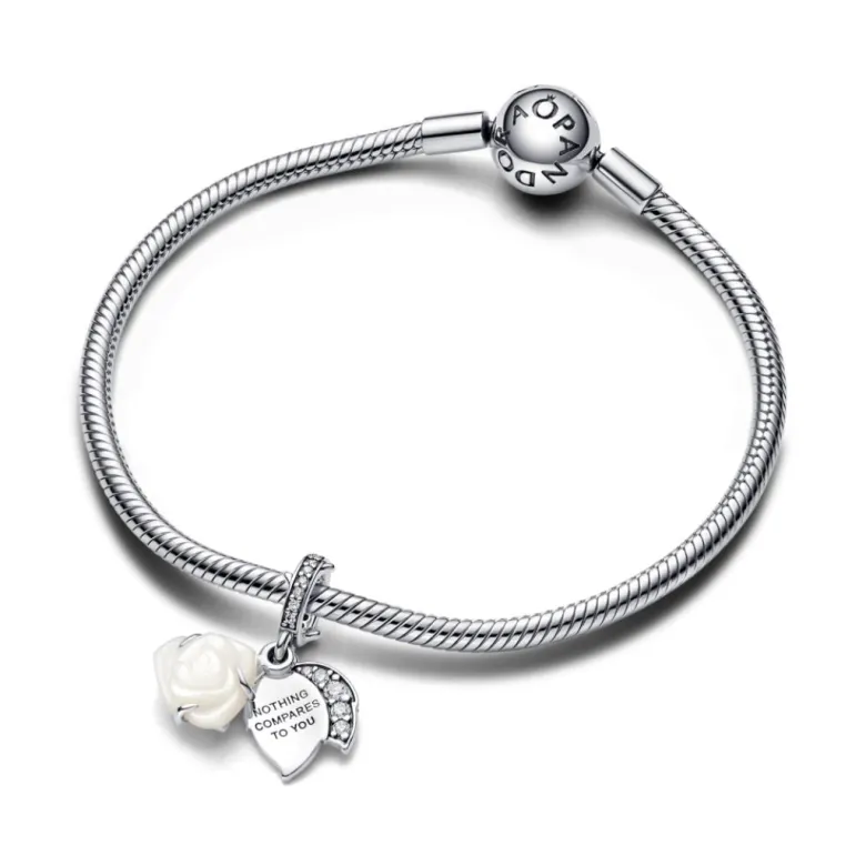 Pandora Moments White Rose in Bloom Double hela, hopea, 793200C01