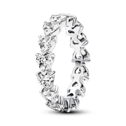 Pandora Timeless Band of Clear Hearts sormus, hopea, 193103C01