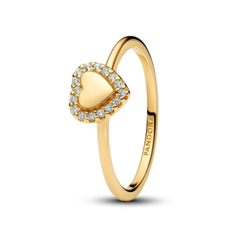 Pandora Timeless Engravable Heart Halo sormus, keltakullattu, 163801C01
