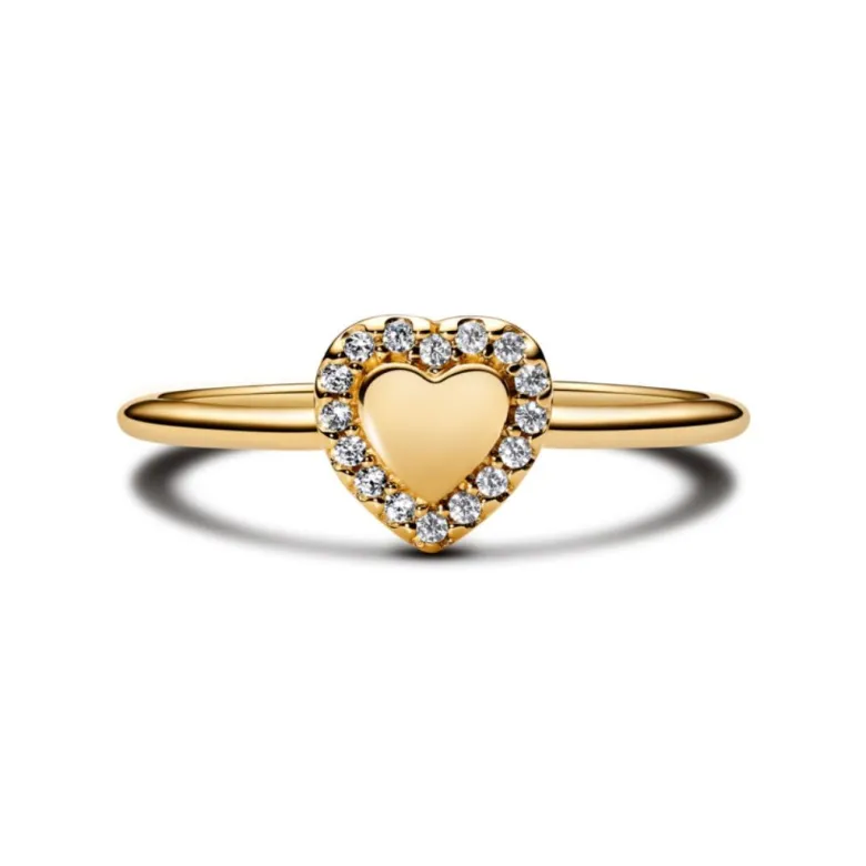 Pandora Timeless Engravable Heart Halo sormus, keltakullattu, 163801C01