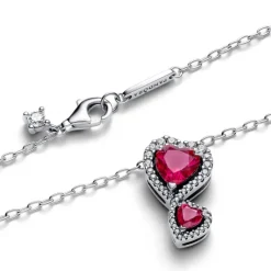 Pandora Timeless Red Halo Hearts Pendant kaulakoru, hopea, 393658C01-60