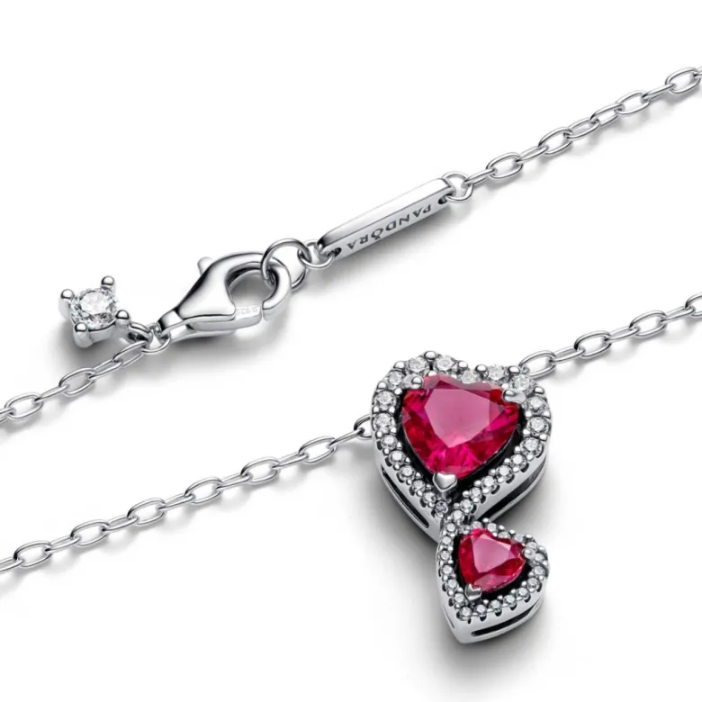 Pandora Timeless Red Halo Hearts Pendant kaulakoru, hopea, 393658C01-60
